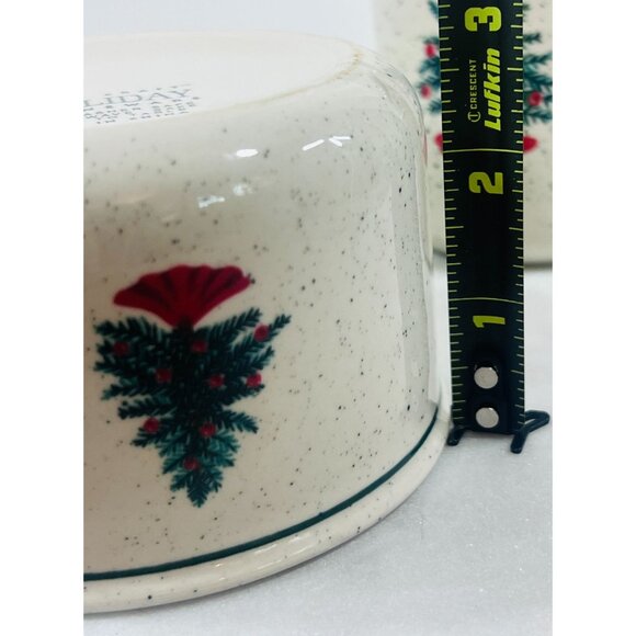 Vtg Holiday Stoneware Creamer & Sugar Set Christmas Tree Red Green Folk Craft - Picture 5 of 7